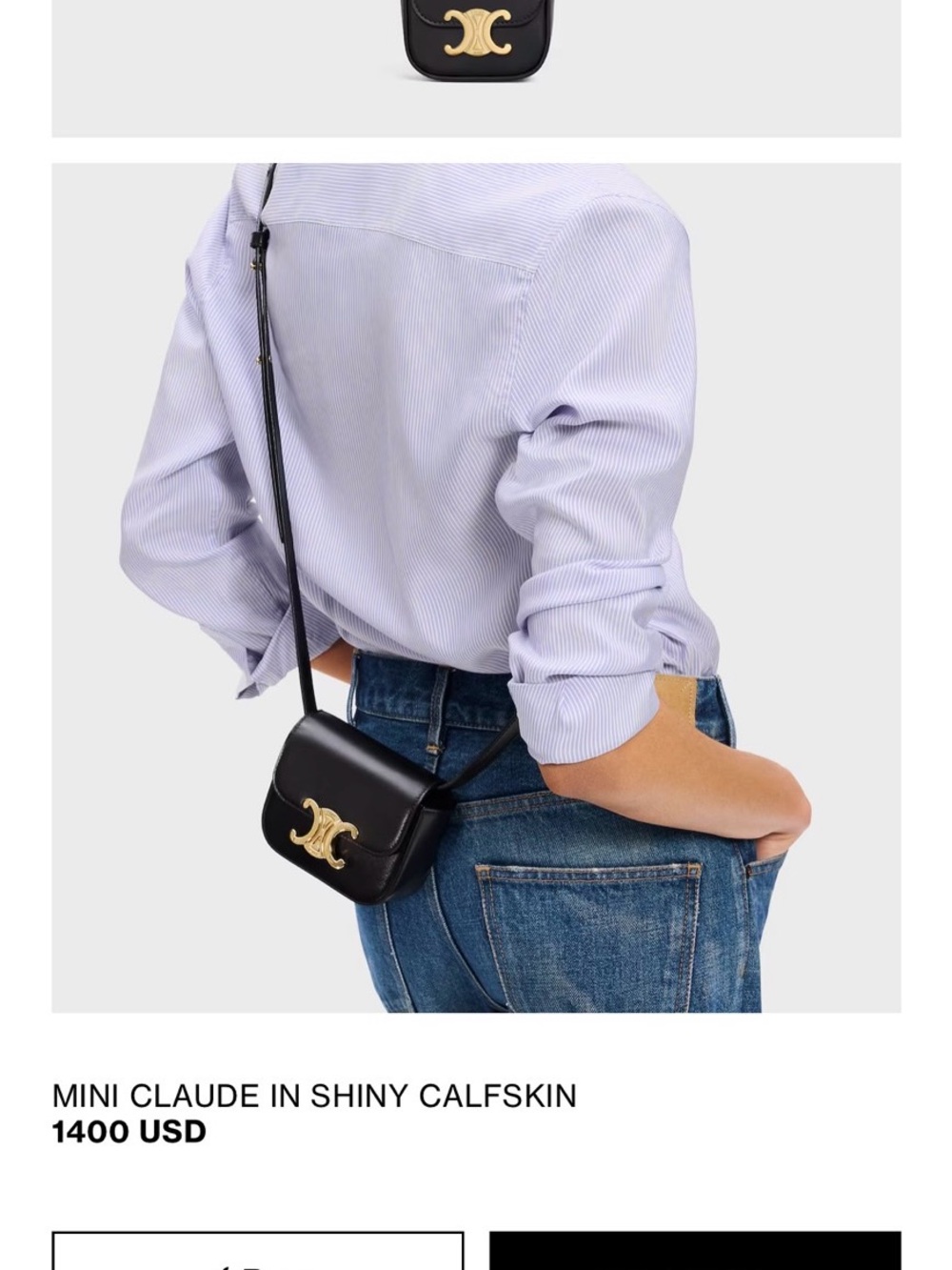 Celine Mini Claude Shiny Calfskin Crossbody in Black with Gold Hardware/like new